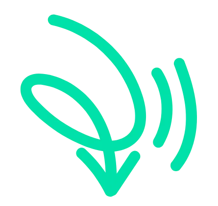 Teal arrow loop icon pointing downward with motion lines